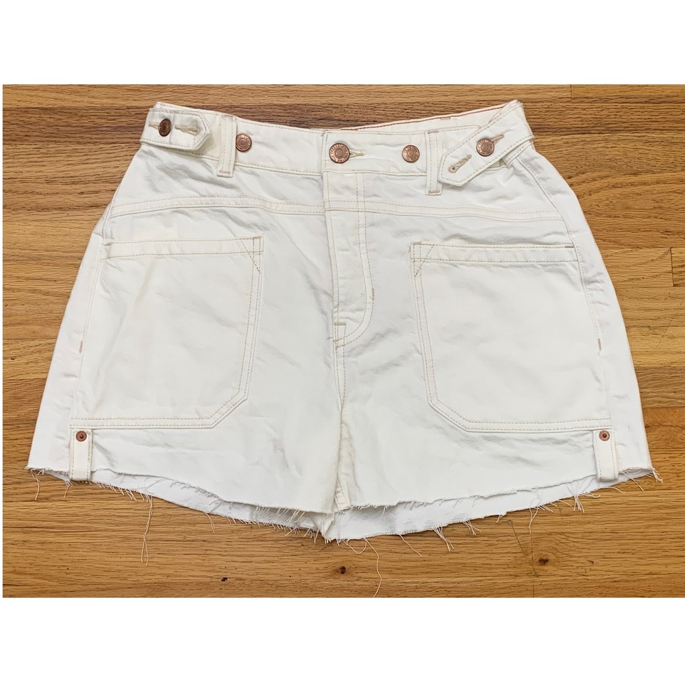 Free People We The Free White Denim Cutoff Shorts High Rise Button Fly Size 28